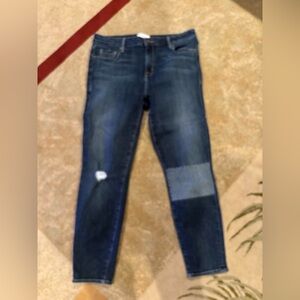 PARKER SMITH Skinny Jeans Women’s 31 Patch Knee Distressed Dark Wash